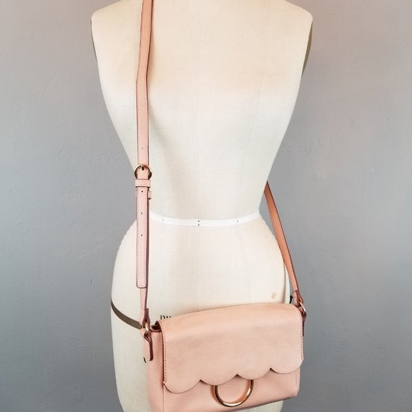 Lauren Conrad Poesie Scalloped Blush Leather Cross Body Purse Rose Gold Details - Picture 2 of 8